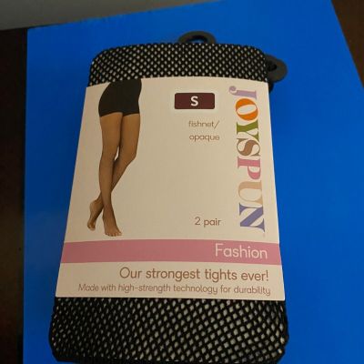 NEW WOMEN'S SIZE SMALL JOYSPUN 2 PK FISHNET & OPAQUE SOLID CONTROL TOP TIGHTS